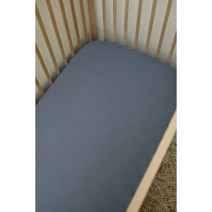 Blue Grey Muslin Cot Fitted Sheet