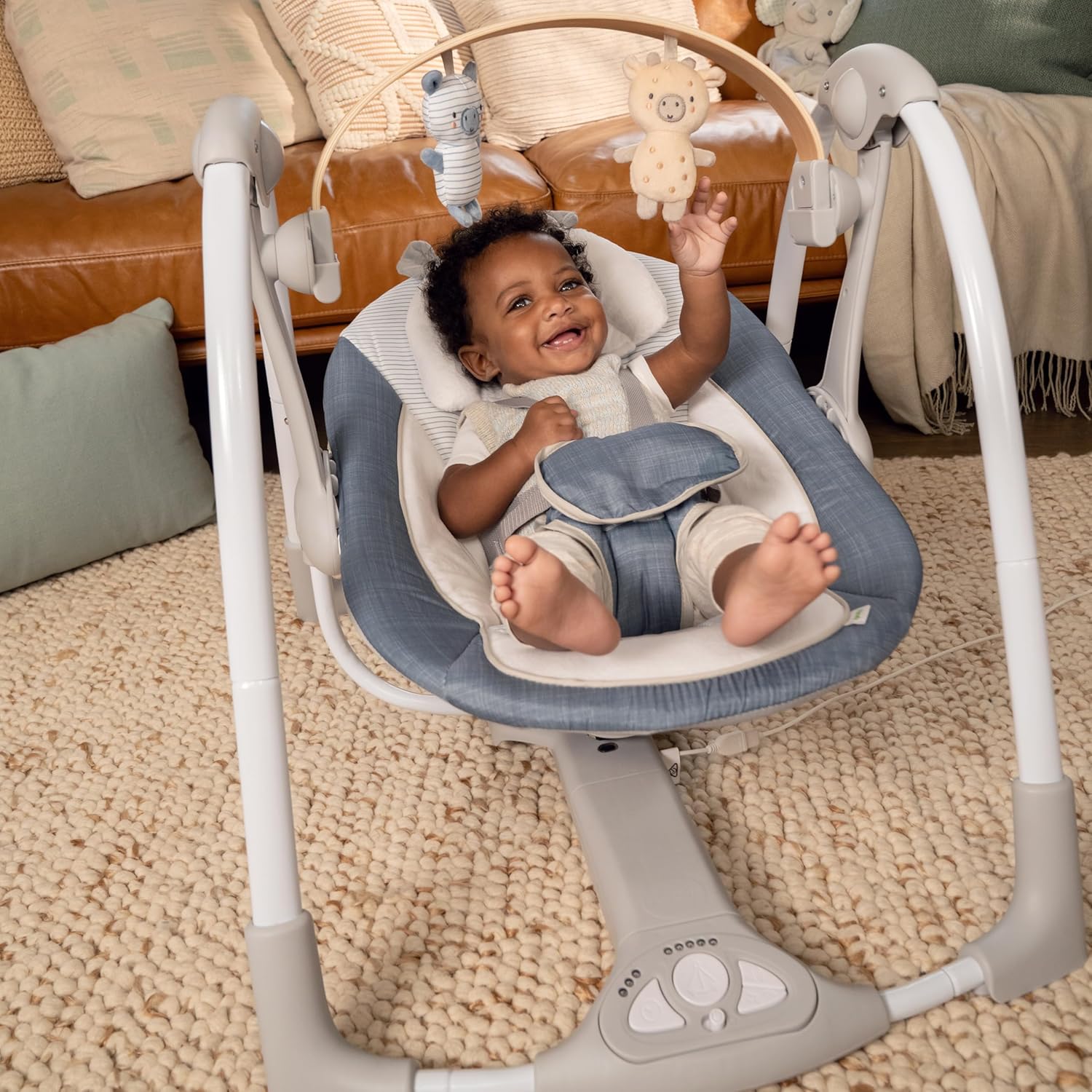 thumbnail image 2 of Ingenuity Swing 'n Go Portable Baby Swing - 5 Speeds, Music, Nature Sounds - For Babies 0-9 Months (Hugs & Hoots) 2 of 13