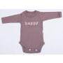 Long-Sleeved Baby Onesie - Happy in Mocha - 3-6 MONTHS