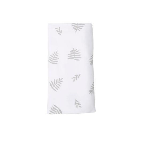 Stretch Cotton Swaddle Blanket – White With Grey Leaf - Lulla-Buy
