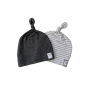 Knotted Beanie - Charcoal Melange and Grey Stripe- set of 2 - 6-12 months - 6-12 months