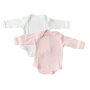 Long-Sleeved Baby Onesie With Envelope Neck - Pink & White - 2 PACK - 6-12 MONTHS